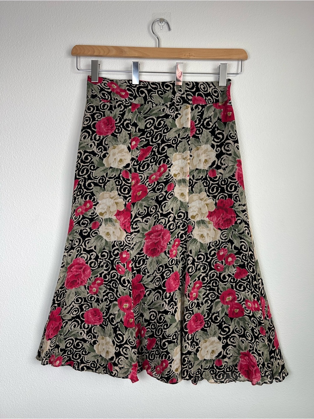 VTG M Collection Floral Maxi Skirt Sz 10 Rayon Boho Whimsical Romantic Prairie